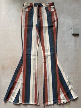 Retro Vertical-Stripe Flare Jeans